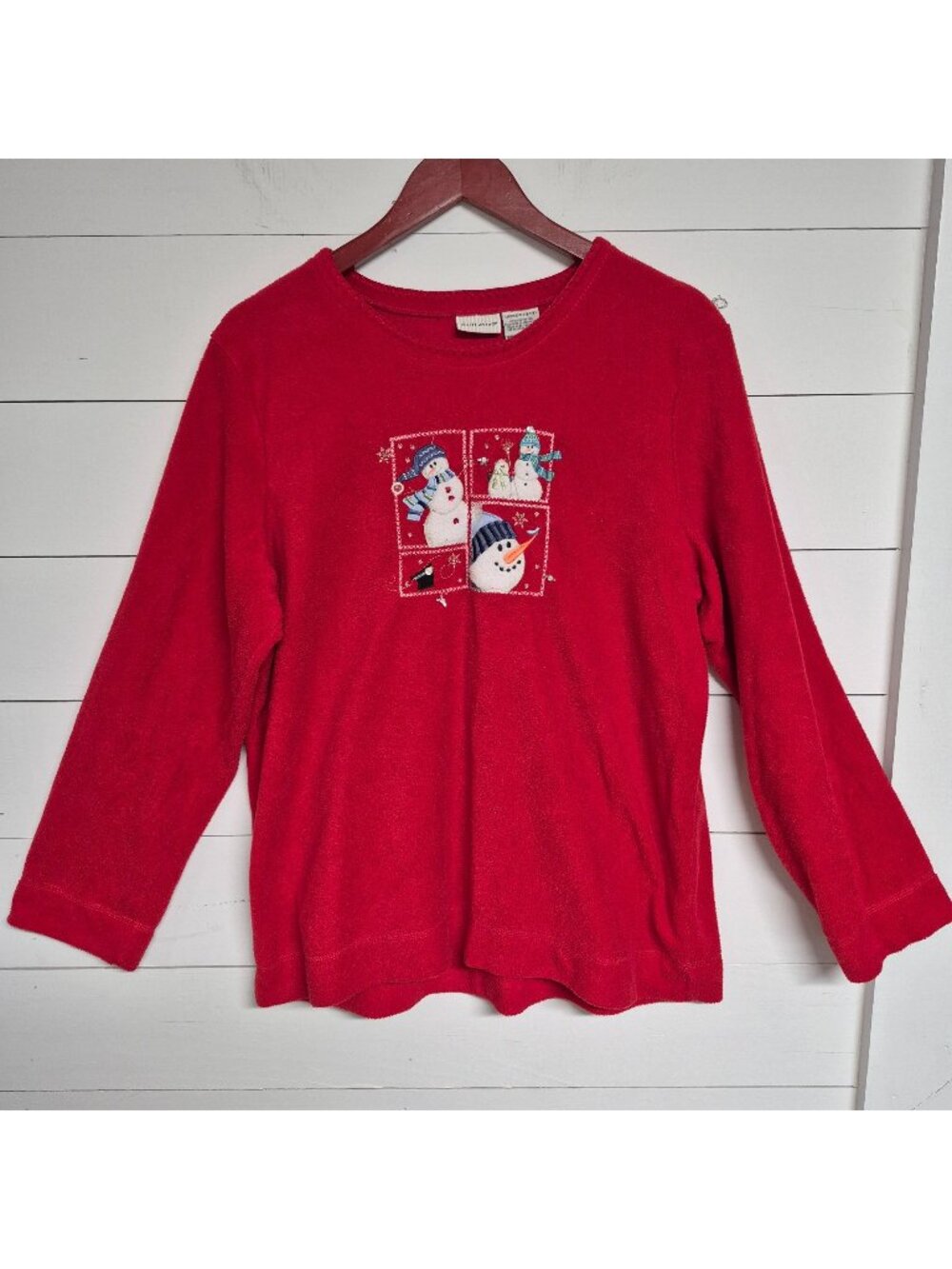 Vintage Ladies Red Christmas Snowman Winter Holiday Sweatshirt Sz XL
